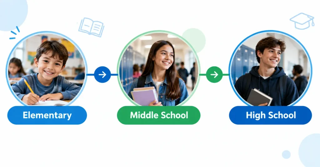 Progress Learning grade level coverage from elementary through high school