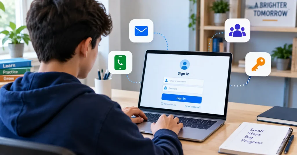 Student logging into Progress Learning through Clever, ClassLink, Google, or Canvas