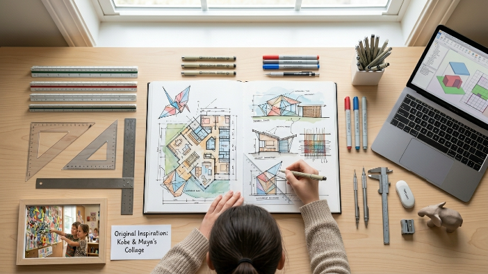 Young student working on design sketches showing how arts and craft education supports career development
