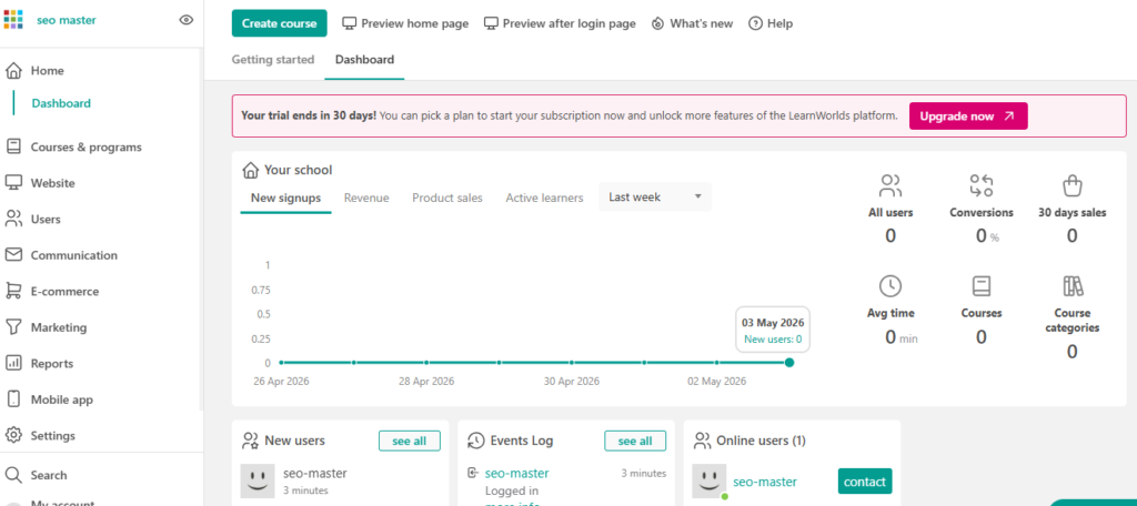 Getting started with the LearnWorlds online course builder