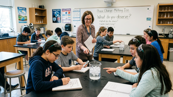 Students observing ice melting in a science experiment before learning heat transfer theory
