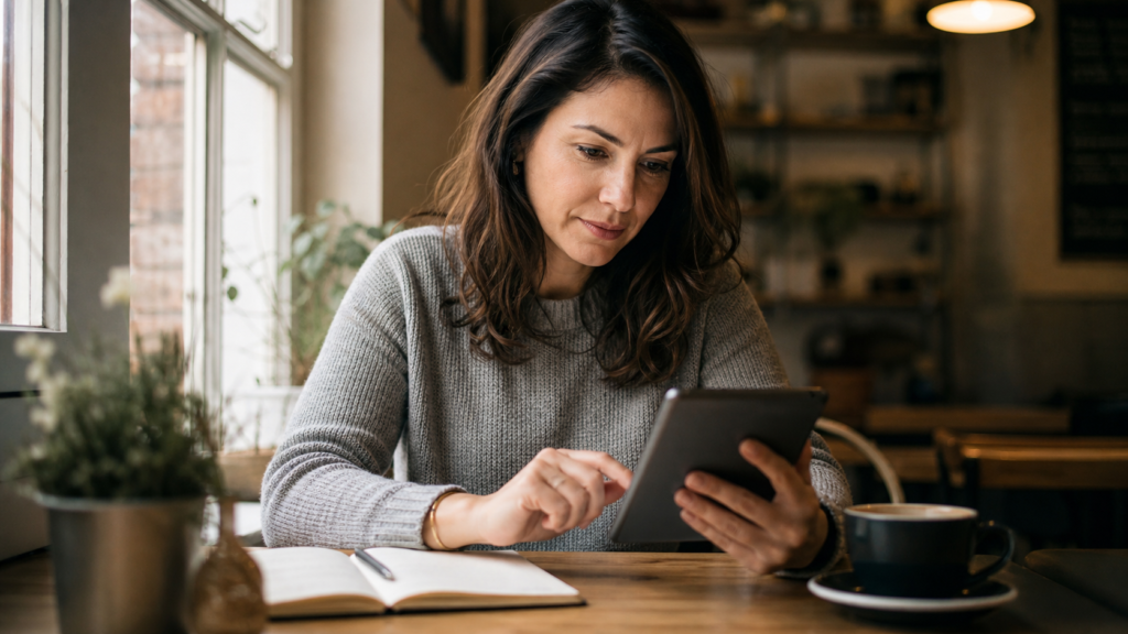 An adult learning independently through a mobile app, showing how informal education supports lifelong learning