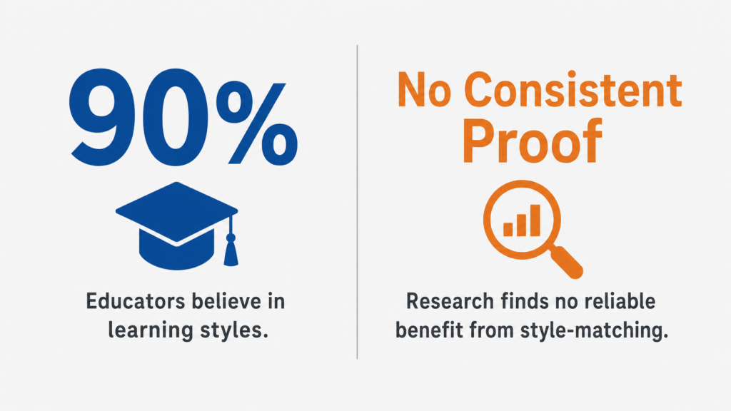 infographic showing 90 percent of educators believe in learning styles despite mixed research