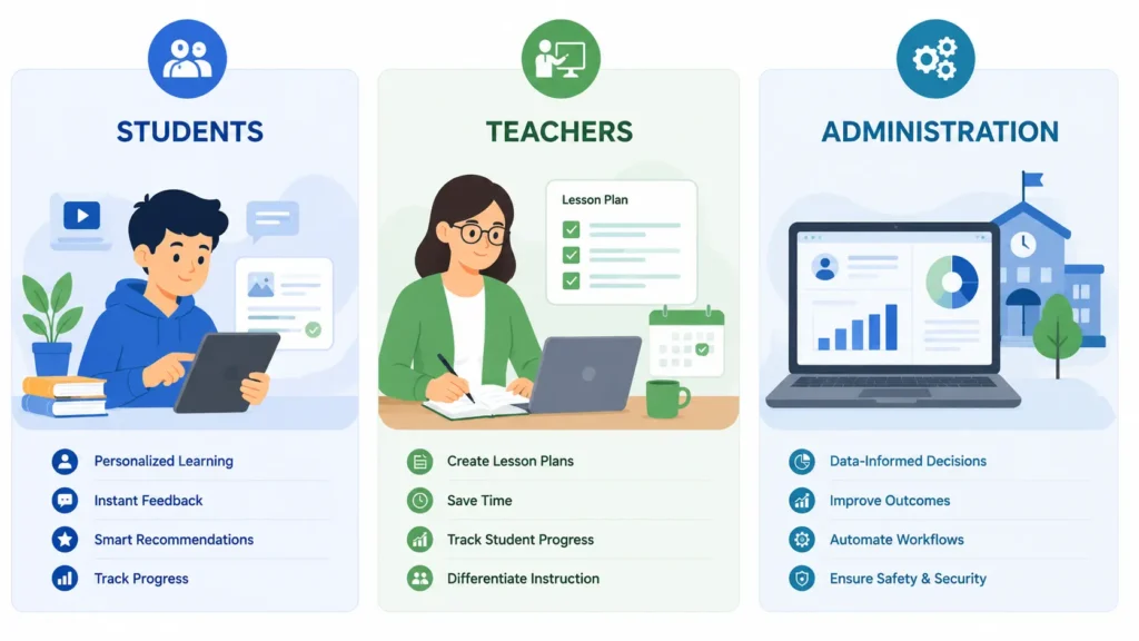 Examples of AI in education for students, teachers, and school administration