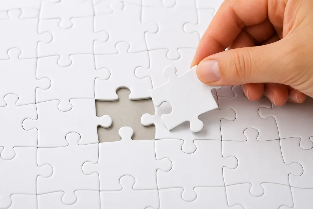 A small puzzle piece representing financial software fitting into a larger puzzle representing a complete ERP system.