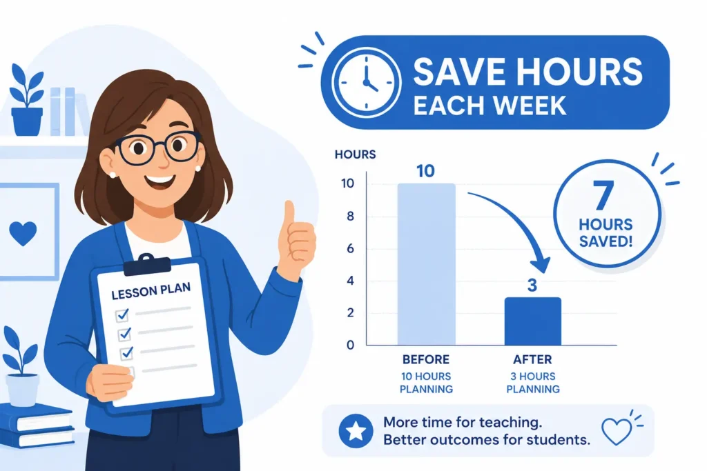 Chart showing how a lesson plan template saves teachers planning time each week.