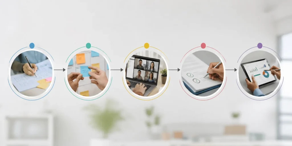 Workplace workflow with planning, task ownership, approvals, and progress tracking