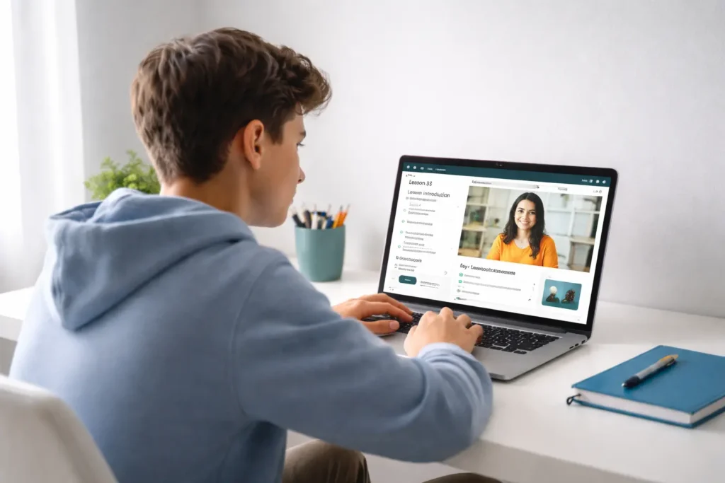 Student using a laptop for online learning representing modern digital education in the 21st century