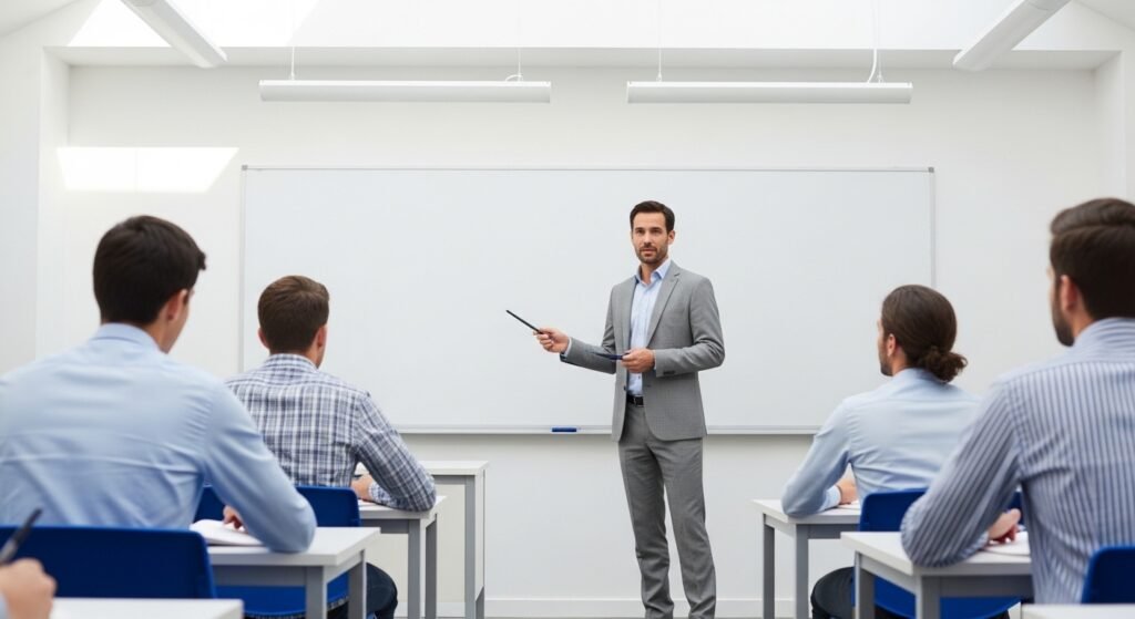 Teacher applying educational theory in a real classroom representing the theoretical and practical nature of education as a discipline