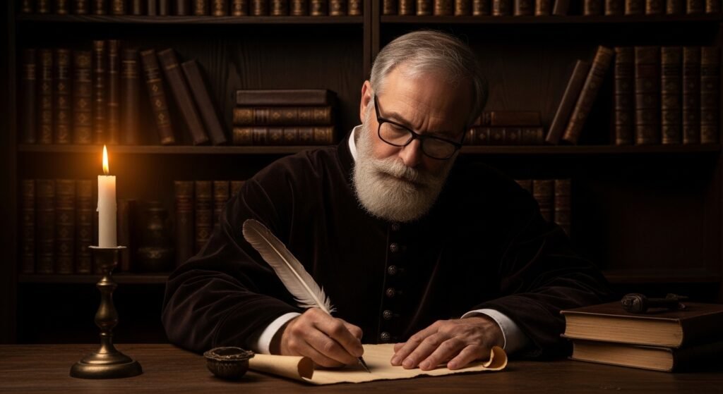 Ancient philosopher writing on a scroll representing how philosophers like Plato Rousseau and Dewey defined the roots of education